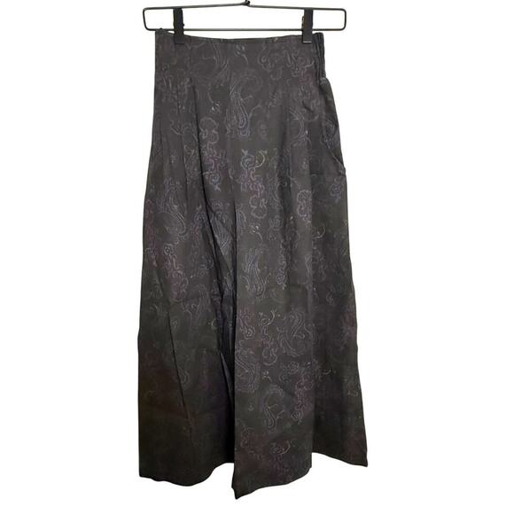 Vintage Ollie Pull On Wide Leg Pants High Rise Brocade Paisley Print Black Small - Picture 1 of 5